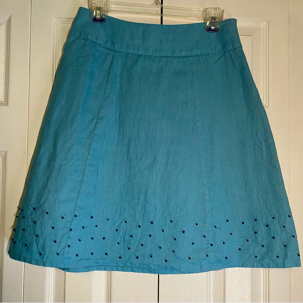 Boden Blue Linen Dots Embroidered Women's Skirt
